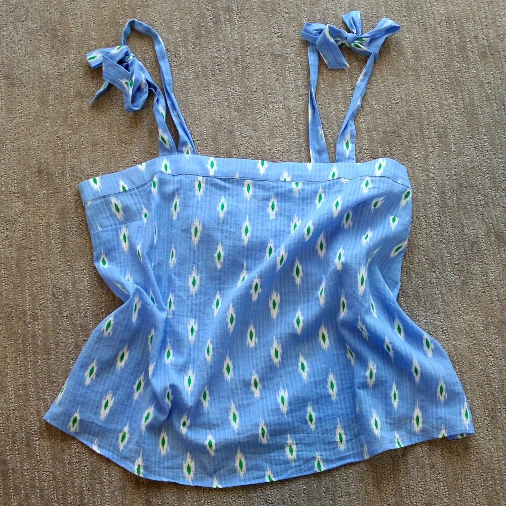 J. Crew Blue Ikat Print Tie Shoulder Cami Tank Top Women's Small